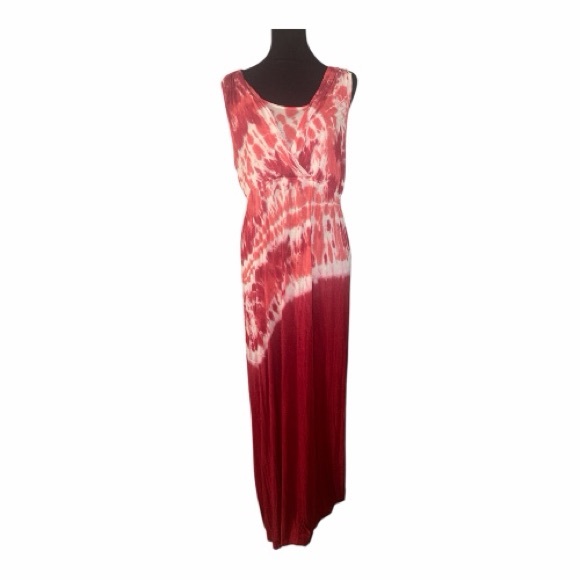 ONE WORLD Dresses & Skirts - ONE WORLD Women’s Red and White Tie-Dye Sleeveless Maxi Dress Size L